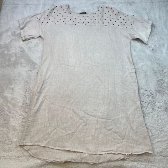 Lungo L'Arno 100% Linen Dress Size 1X Beige Strawberry Made in Italy Dress Boho - Picture 1 of 7